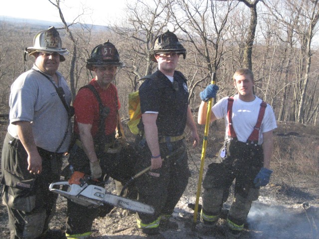 Mutual Aid Yorktown Brush Fire Turkey Mountain.
Chief Bueti, Ex Chief D. Liburdi, FF J. Nickson,             FF A. Dennett